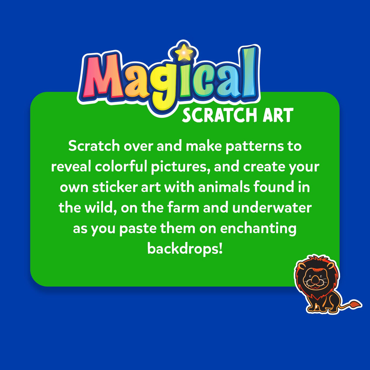 Skillmatics Scratch Art Book for Kids - Animals, Craft Kits & Supplies, 30+ Scratch Stickers, Travel Toys, DIY Kit, Gifts for Boys & Girls Ages 3, 4, 5, 6, 7, 8