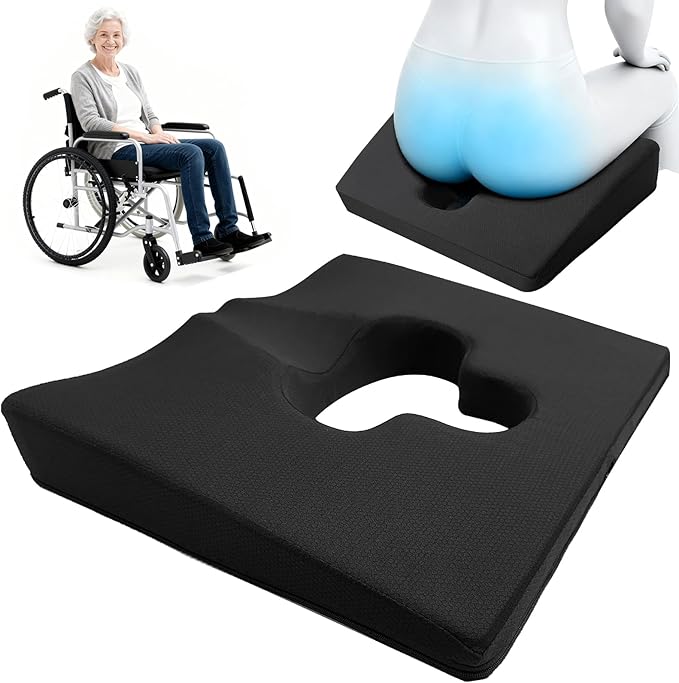 Rivquvi Gel Wheelchair Seat Cushion,Bed Sore Cushions for Butt,hemorrhoid pillow for Chair,Pressure Sore cushion,Memory Foam Butt Pillow,Sciatica,Coccyx,Pressure Ulcer Pain Relief,Washable Cover(Black