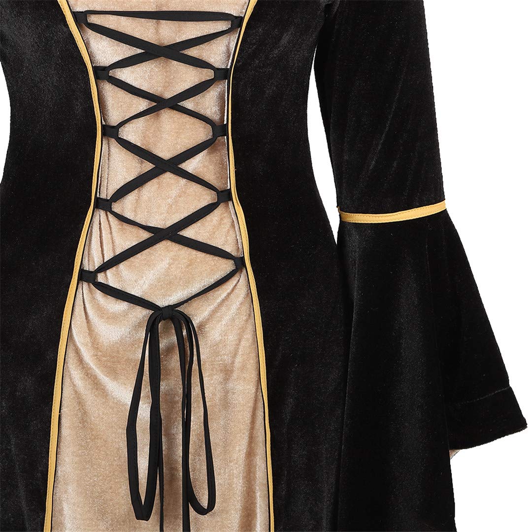 Kranchungel Womens Renaissance Medieval Dress Costume Irish Lace up Over Long Dress Retro Gown Cosplay Black X-Large
