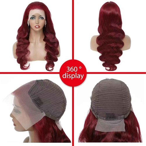 METDIO 99J Burgundy wig human hair 13x4 body wave lace front wigs human hair 180 Density Pre Plucked Glueless Wine red colored lace front wig for Women 26inch
