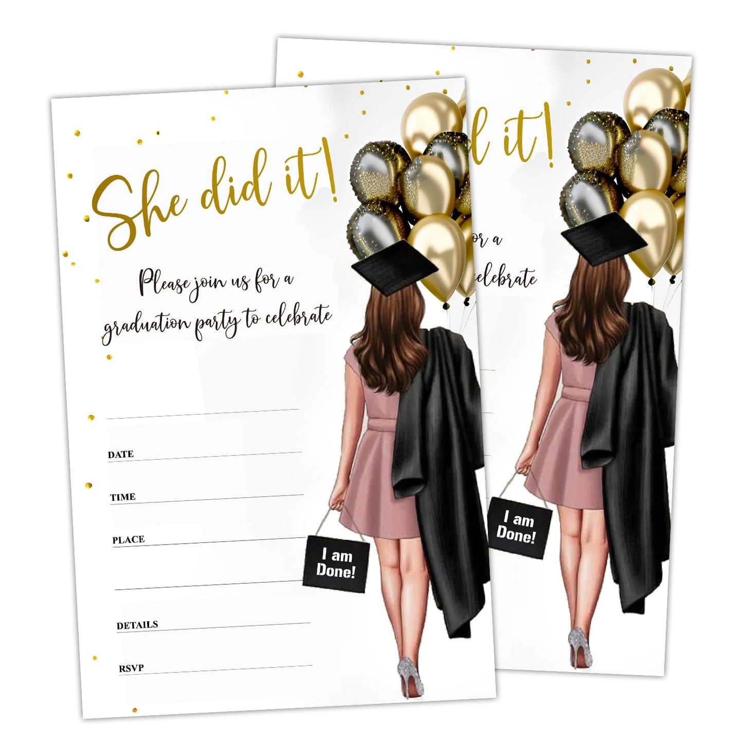 rizotus 20 Graduation Party Invitations with Envelopes, She Did It Grad Party Announcement Invite Cards, Grad Celebration Party Favor Supplies -a07