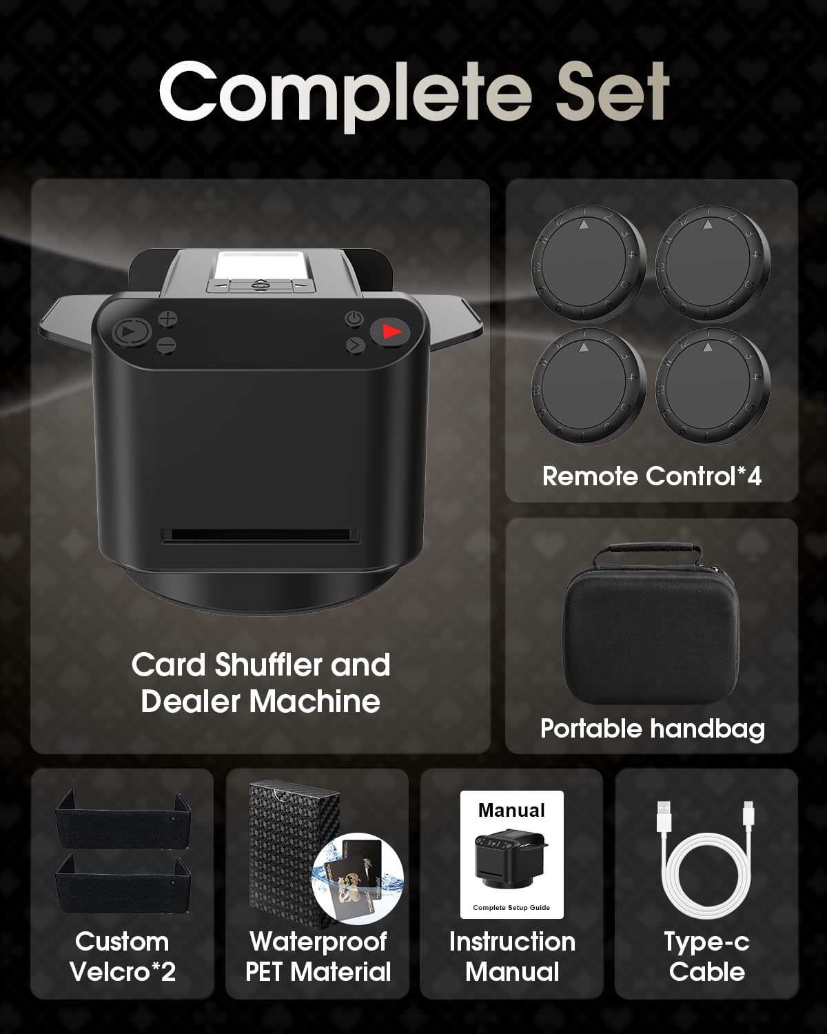 2026 3-in-1 Automatic Card Shuffler& Dealer with 4 Remotes,Carrying Case& Waterproof Premium Deck,360° Rotating Ultra-Quiet Dealing Machine for Poker Nights,Family Game Tables (Up to 12 Players)