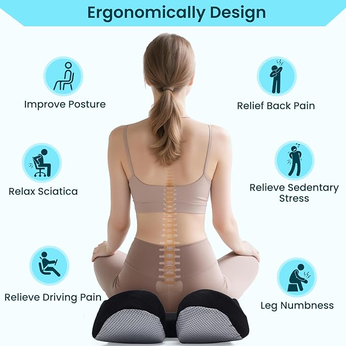 CXC Gel Seat Cushion for Long Sitting – Ergonomic Support Cushion for Office Chair, Car Seat & Wheelchair, Breathable Honeycomb Gel, Non-Slip Bottom