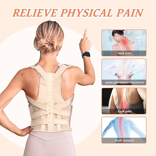 TEE TEA Posture Corrector for Women & Men – Adjustable Back Support Brace for Neck, Shoulder & Spine Muscle Relief – Improve Posture, Comfort & Confidence – Invisible & Comfortable Design (Beige, Large)