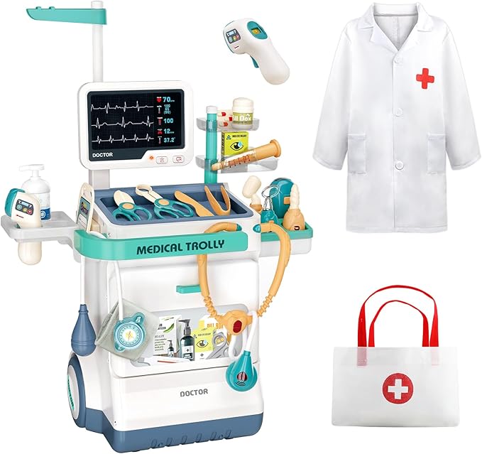 Jovow Doctor Kit for Kids, Pretend Medical Station Set for Boys & Girls,Pretend Medical Kit Toy, Mobile Cart with Sound an...