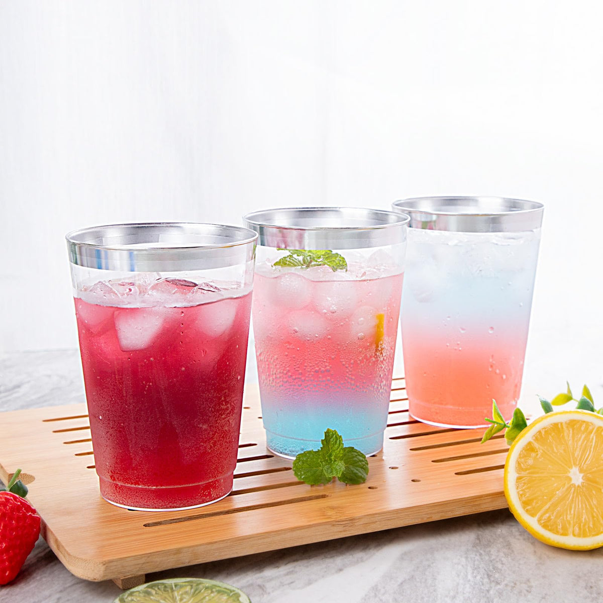 supernal 200pcs Silver Plastic Cups,12oz Clear Plastic Cups Tumblers,Silver Rimmed Cup,Elegant Party Cup,Premium Disposable Cup,Clear Party Cup,Wine Glasses for Party