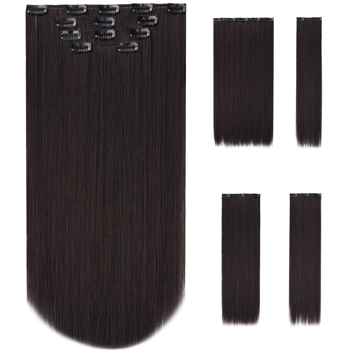 SYXLCYGG Dark Brown Hair Extensions Synthetic 4pcs Clip Hair Extension 22 5.5 Oz Straight Cheap Hair Piece Women Natural Fluffy&