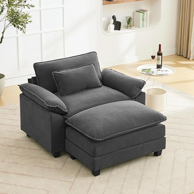 Oprisen 53" Modular Sectional Sofa, Comfy Cloud Couch Sectional Sofa with Ottoman, Velvet Sofa Sleeper Deep Seat Sofa with Throw Pillows for Living Room (Blue Gray)