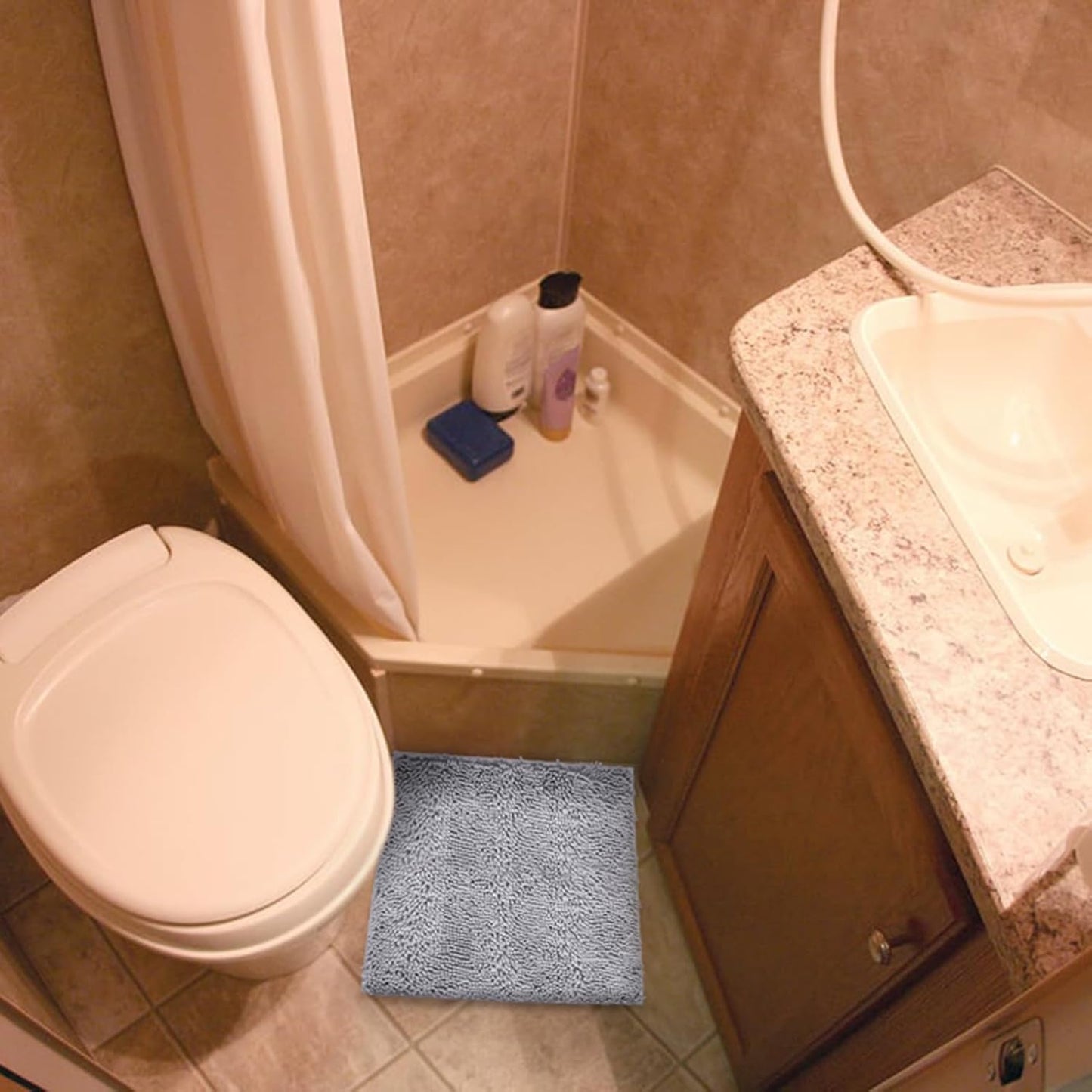 Non-Slip Bath Rug,12 x 12 Inches Extra Soft Microfiber Bedroom Shag Carpet with Anti-Slip Backing,Water/Dust Absorbent Fast Dry Shower Mat,Sound Insulated Stairs Pad,Machine Washable (Grey)