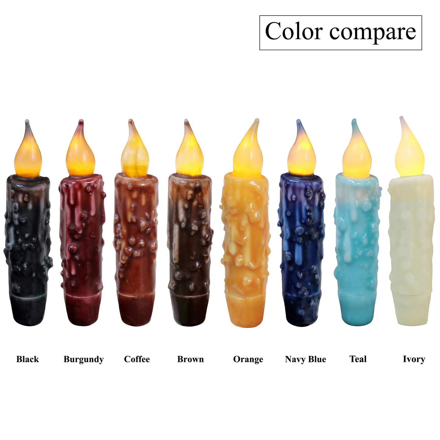 CVHOMEDECO. Real Wax Hand Dipped Battery Operated LED Timer Taper Candles Rustic Primitive Flameless Lights Decor, 4-3/4 Inch, Navy Blue, 6 PCS in a Package