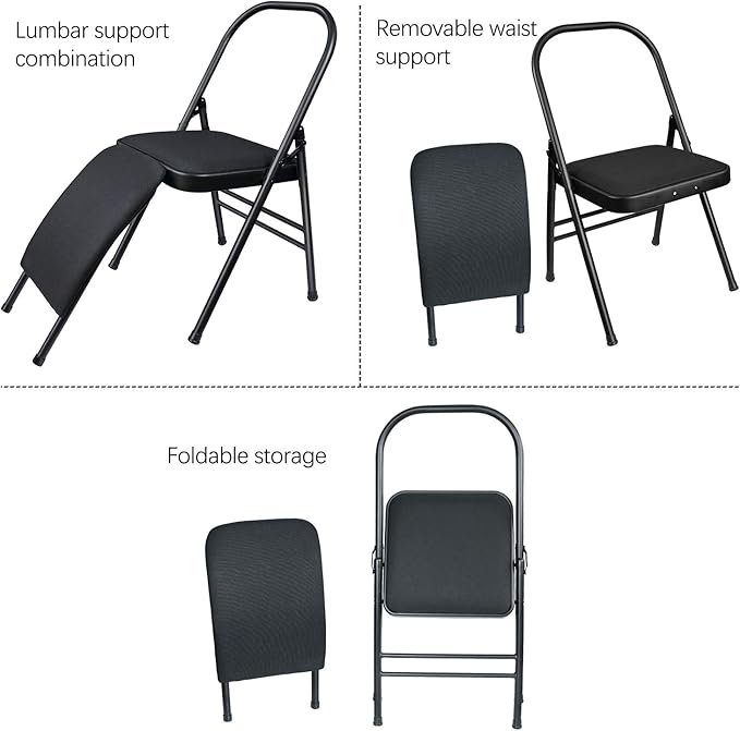 INNOLIFE Yoga Auxiliary Chair with Lumbar Back Support Foldable Balance Training with Purple Yoga Resistance Band