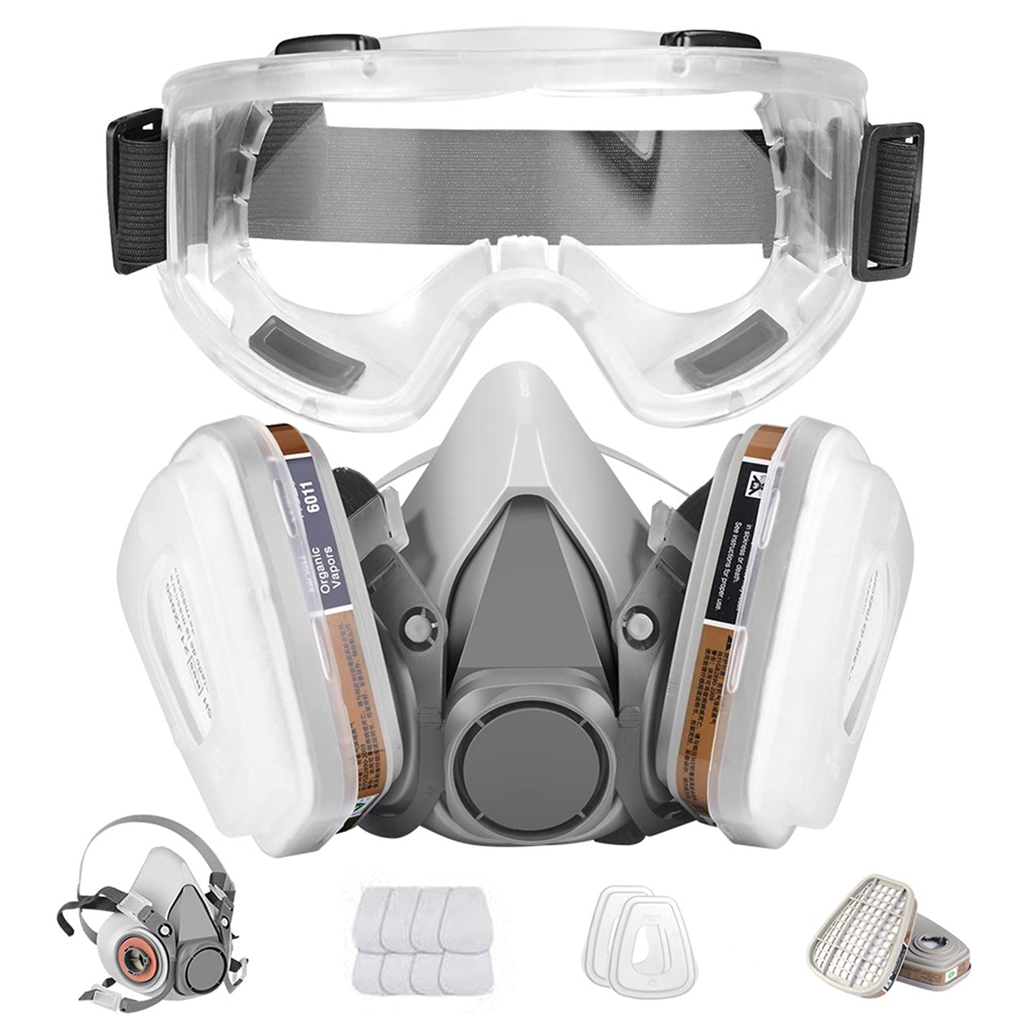 BAOMAO Respirator Mask,Half Facepiece Gas Mask with Safety Glasses Reusable Professional Breathing Protection Against Dust,Chemicals,Pesticide and Organic Vapors, Perfect for Painters and DIY Project