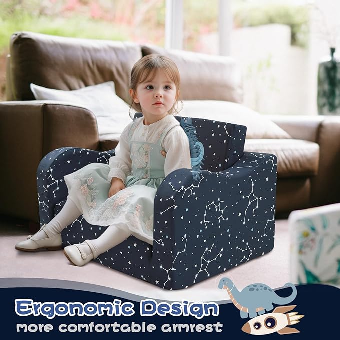 MeMoreCool Toddler Couch Sofa – 2-in-1 Foldable Kids Chair & Lounger for Ages 1–3 Soft Star Pattern | Pull-Out Sleep Sofa | Ideal for Playroom or Travel
