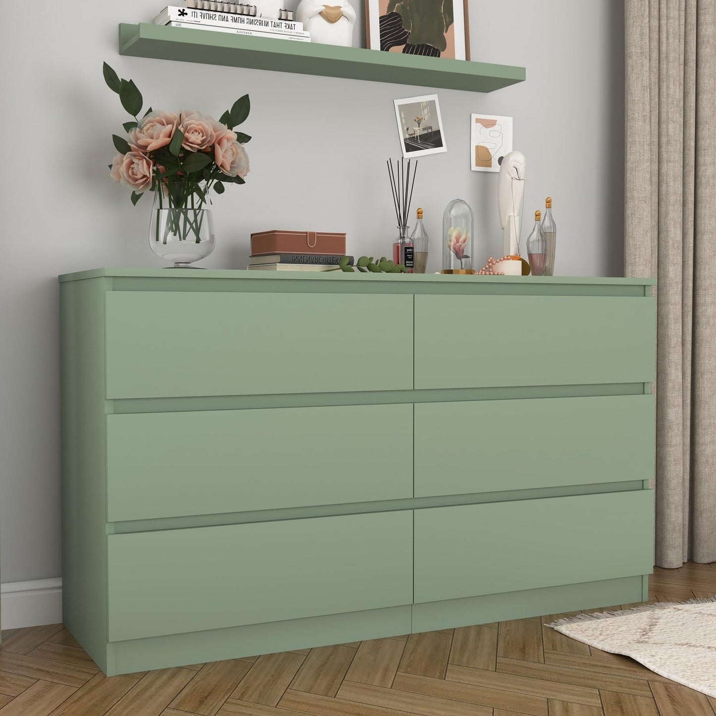 CIPACHO Green Dresser for Bedroom, Modern Large 6 Drawer Dresser with Deep Drawer,Wide Storage Chest of Drawers,TV Stand for Living Room