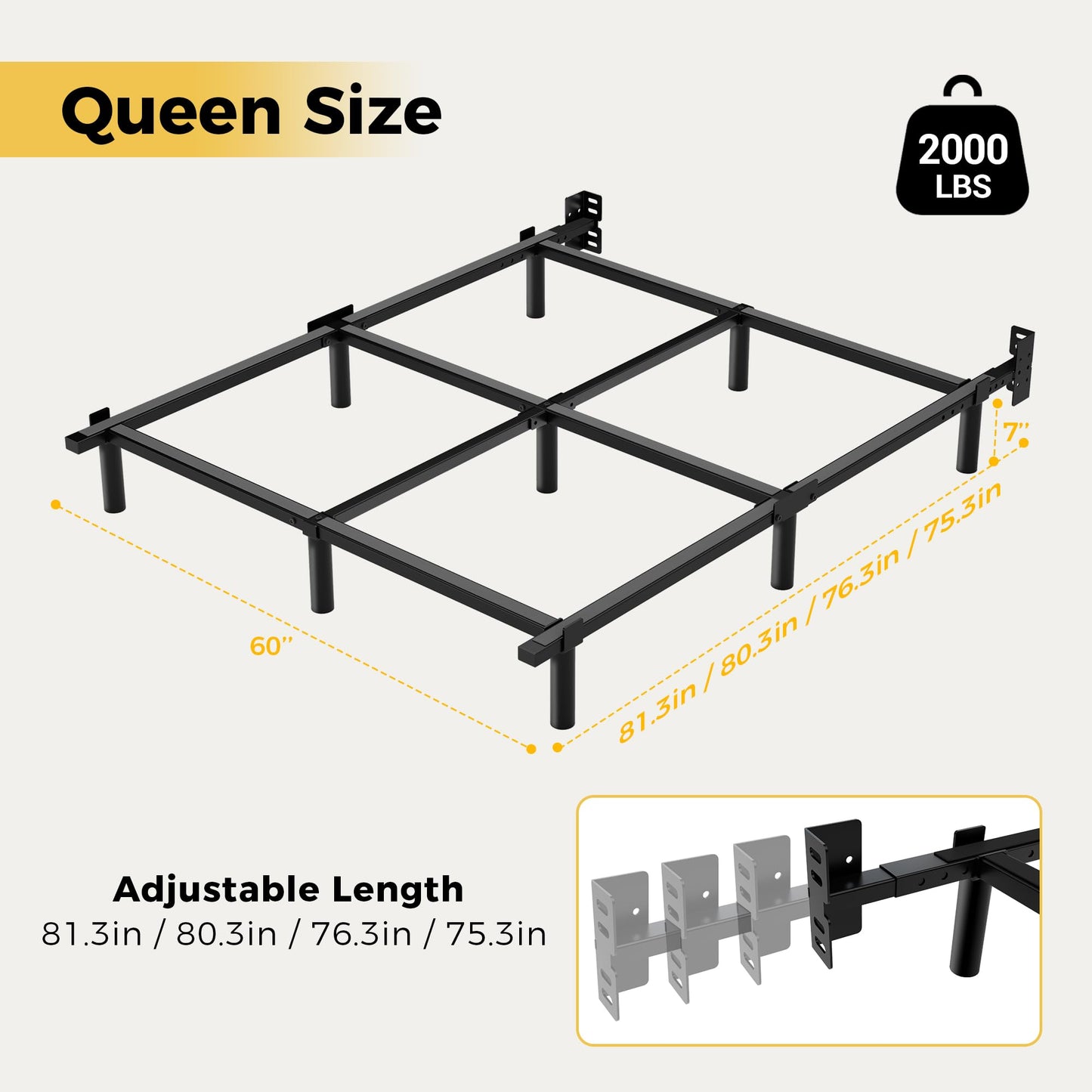 Awesofurni Queen Bed Frame, 7 Inch Basics Metal Bed Frame, Heavy Duty 9-Leg Base for Box Spring and Mattress, Noise-Free, Easy Assembly, Black
