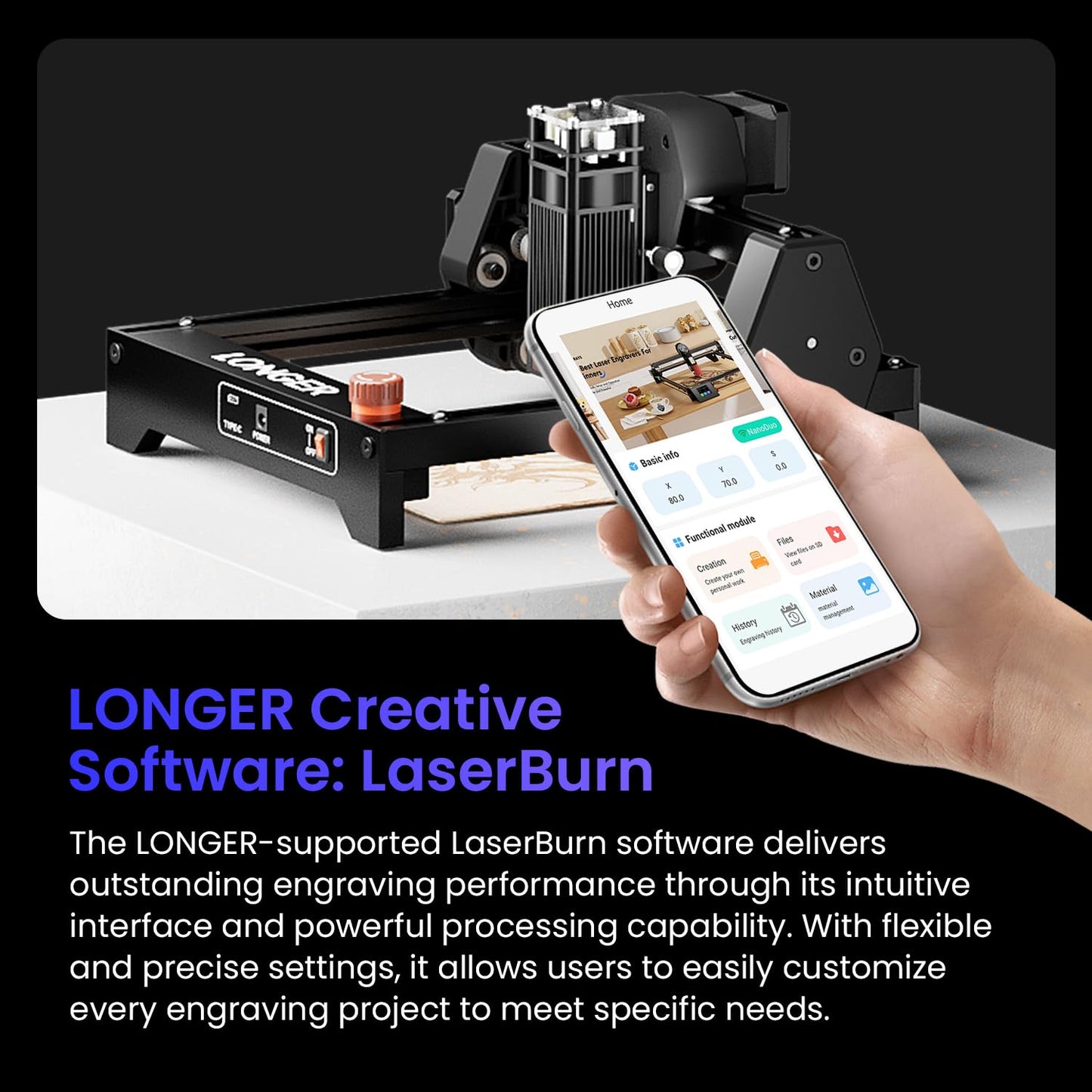 LONGER Ray5 Mini Laser Engraver, 5.5W Portable Laser Engraver & Cutter, 12000mm/min High-Speed, for Wood, Acrylic, Glass & Leather, 130x130mm Work Area, Ideal for Small Business & DIY, WiFi Compatible