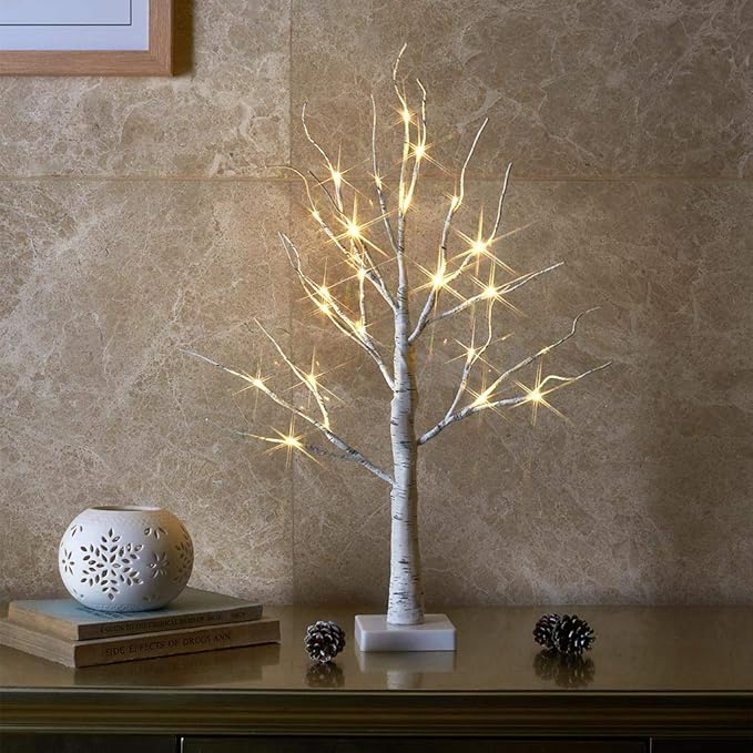 EAMBRITE Lighted Birch Tree Christmas Decorations for Home, White Birch Tree with Lights, 24 LED Lighted Mini Money Tree T...