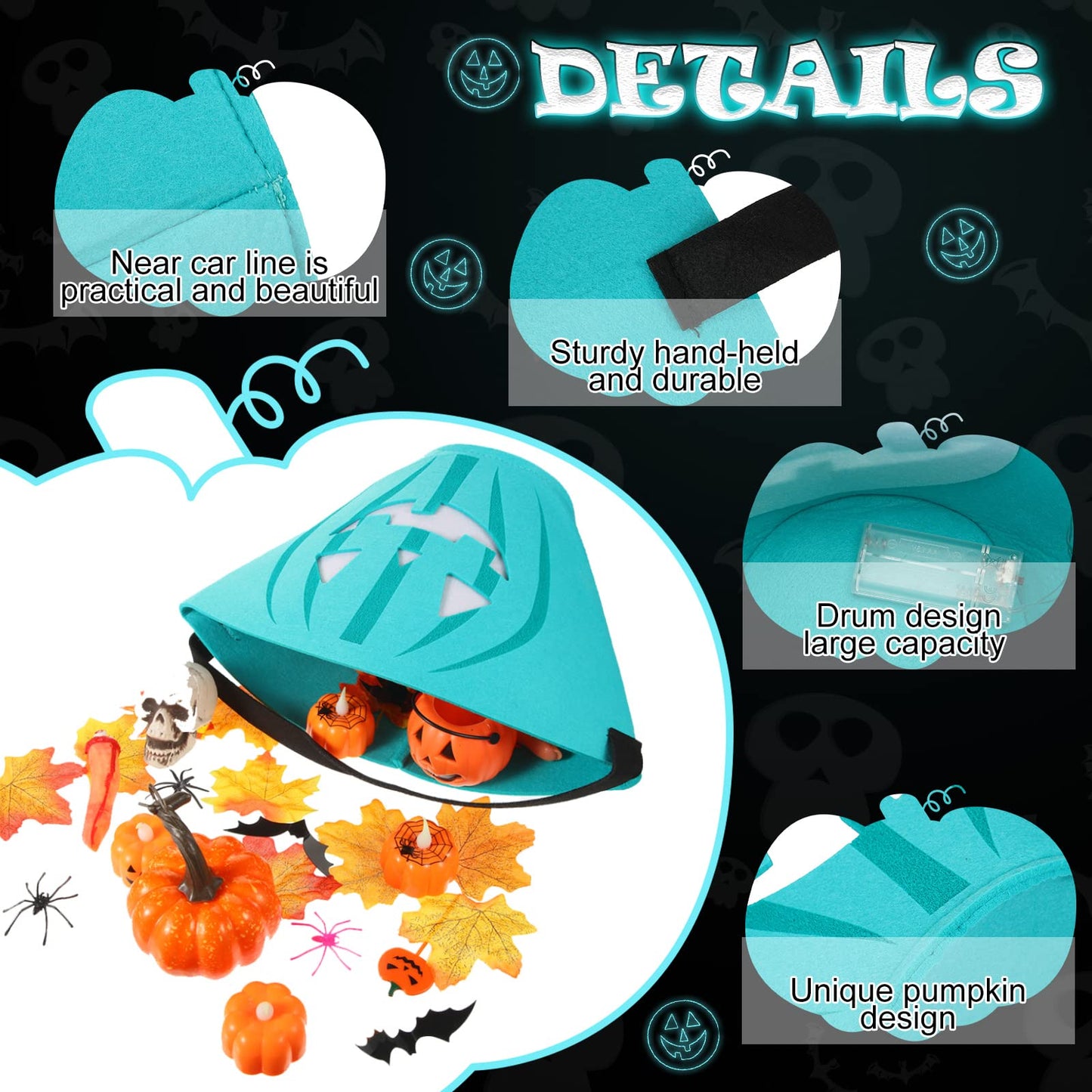 Cindeer 2 Pcs LED Light Halloween Bucket Pumpkin Felt Candy Basket Halloween Pumpkin Candy Bucket Halloween Tote Bags with Jack O Lantern for Halloween Party Favors