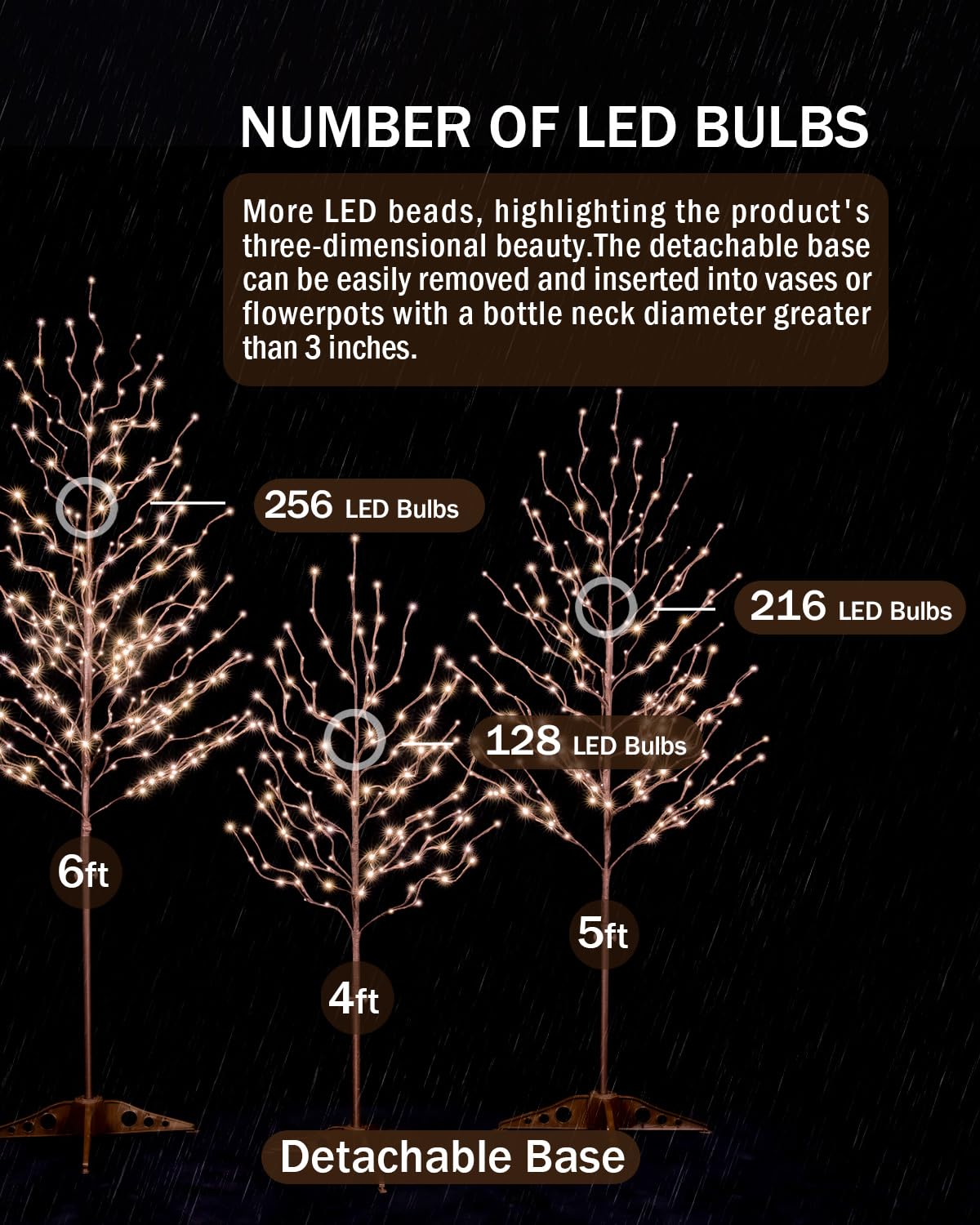 TYBEEU Star Light Tree Set 4ft, 5ft and 6ft with 128/216/256 Warm White LEDs for Holiday Decor - Dimmable, UL Certified, Waterproof - Ideal for Indoor and Outdoor Decoration