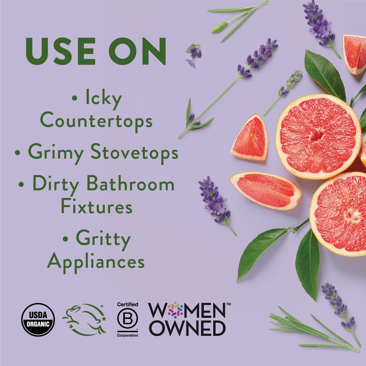 Rebel Green Natural 16 oz All-Purpose Cleaning Spray with 64 oz Refill Bottle - Plant-Based Multi-Surface Cleaner for Kitchen, Bath, Countertops and More - Lavender & Grapefruit Scent
