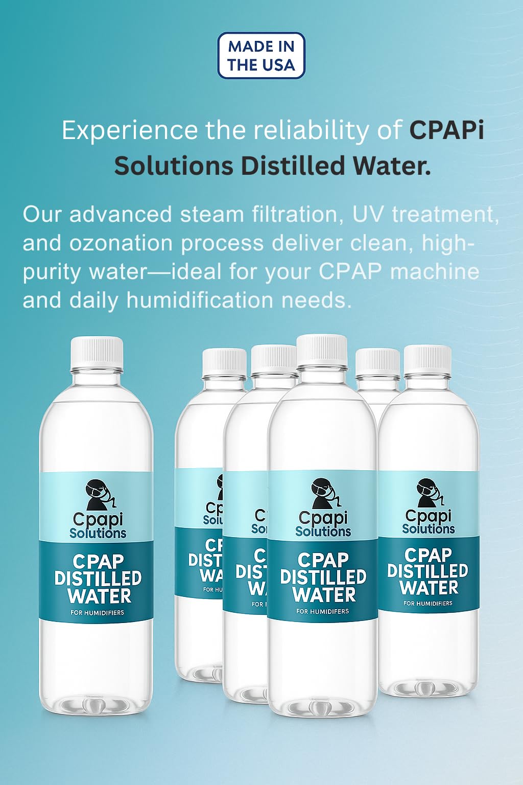CPAPi Solutions Distilled Water CPAP – 6-Pack Travel Bottles (20 oz) – Steam Purified, Ozonated & Filtered – Made in USA – For All CPAP Machines & Humidifiers