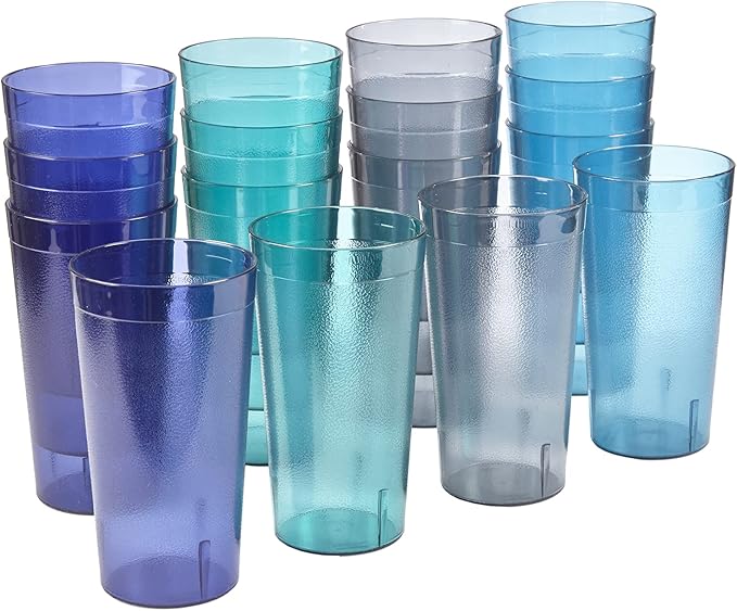 US Acrylic Cafe Plastic Reusable Tumblers (Set of 16) 20-ounce Water Cups Coastal Colors | Restaurant Style Drinking Glass...