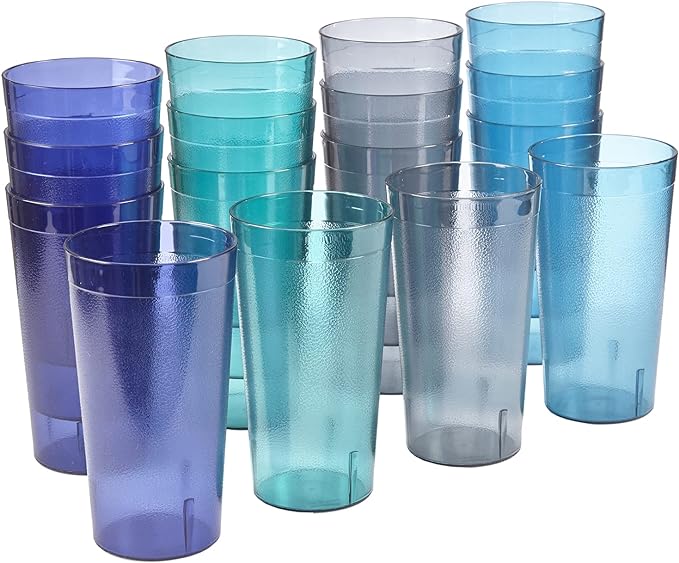 US Acrylic Cafe Plastic Reusable Tumblers (Set of 16) 20-ounce Water Cups Coastal Colors | Restaurant Style Drinking Glass...