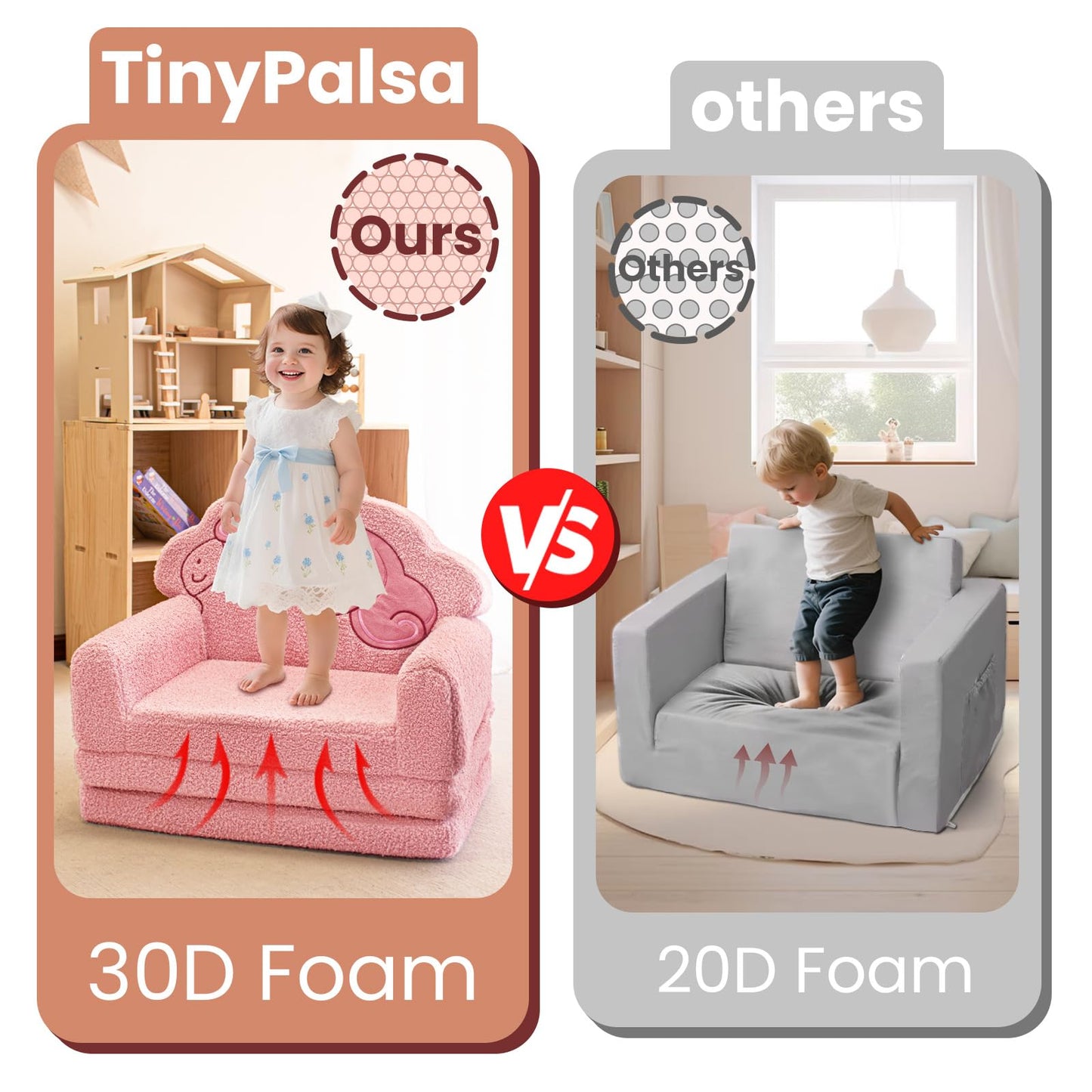 TinyPalsa Kids Couch, Convertible Sofa to Lounger Fold Out, Pink Unicorn Design Chair for Toddlers 1-3, Gift for Birthday, Movie Night