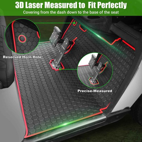 EZGO TXT Golf Cart Full Coverage Floor Liner Mat, fits EZGO TXT (1994+), Valor(1994+), Express S4(2012-2020), Cushman Workhorse, EX1(2020), Thick Anti-Slip Rubber, Red Trim