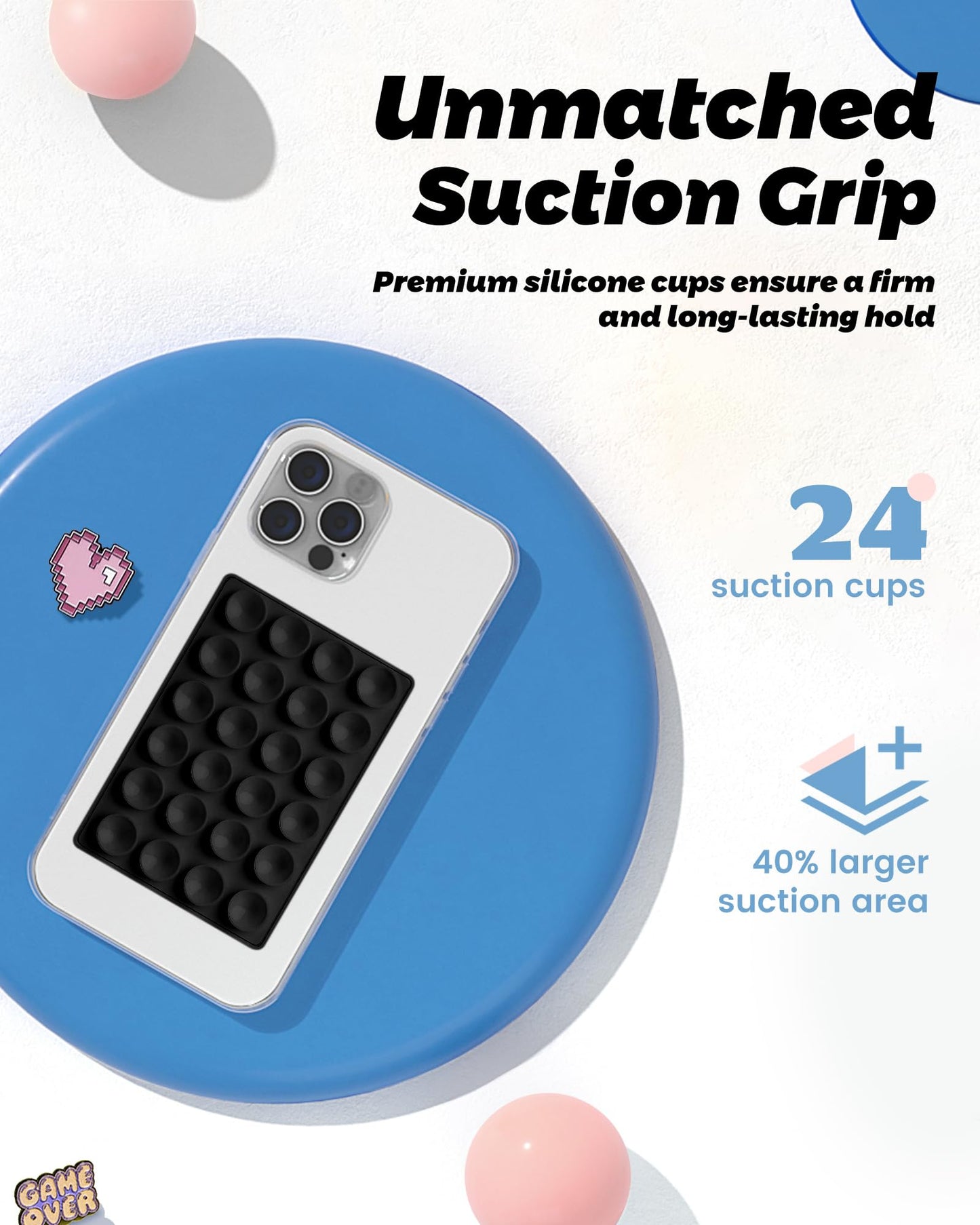 amBand Magnetic Sticky Phone Suction Grip for MagSafe - Silicone, 2 x 3 x 0.3 in, Black, Model MagS, Compatible with iPhone 12-17 Series