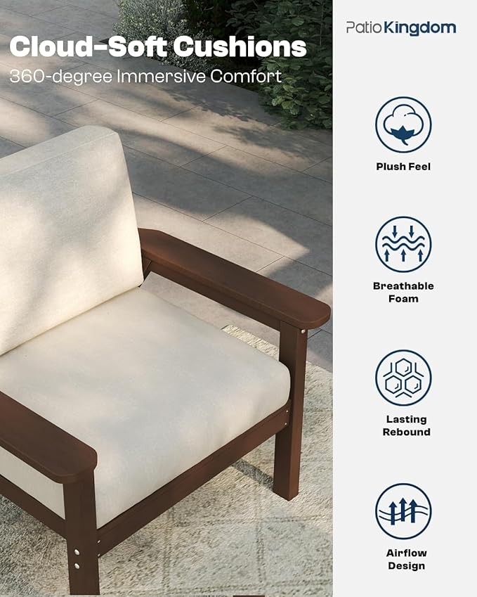 Patio Kingdom HDPE 7 Piece Patio Furniture Set, HDPE Outdoor Sectional with with Beige Thick Cushions, Coffee Table and Side Table, Patio Conversation Sets for Lawn, Garden, Porch (Brown Frame)