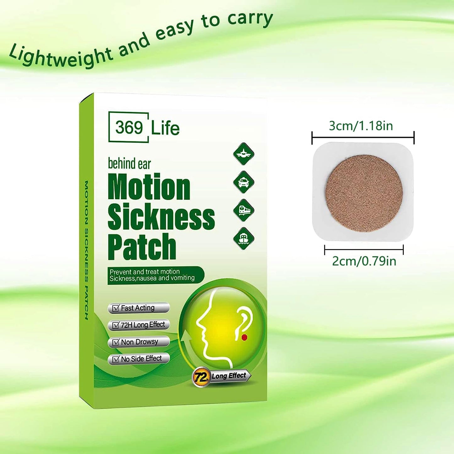 369 Life Motion Sickness Patches for Car and Boat Rides, Ships, Cruise and Airplane & Other Forms of Transport - Travel Essentials, for Adults and Kids (36 Count)