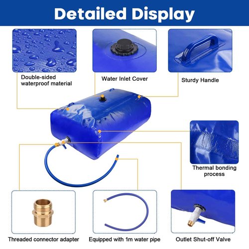 TooTaci 500L/132Gal Water Storage Bladder, Large Capacity Water Tank with 3/4" Adapters and Hose, Portable Emergency Water Bag for Garden Watering, Drought Resistance, Agricultural Irrigation