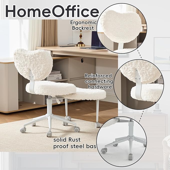 Meditation Chair with Wheels, Ergonomic Criss Cross Chair, Adjustable ADHD Floor Sitting Chair, Swivel Cross Legged Office Chair with High Back, Kneeling Posture Chair, Plush Faux Fur Fabric（Beige）
