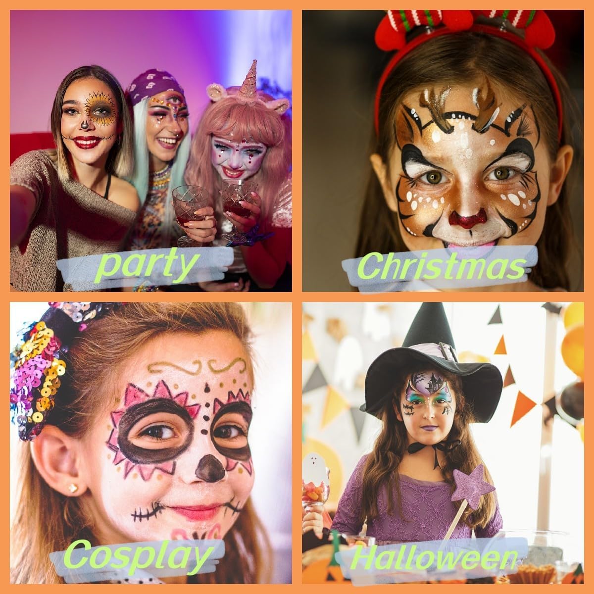 Face Painting Kit for Kids - 15 Color Large Water Based Makeup Paints with Stencils, 2 Brushes, Halloween Makeup Kit, Safe Professional Body & Face paint Kit