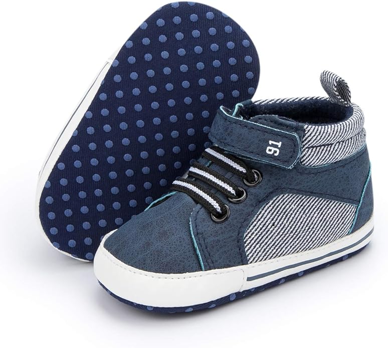 Babelvit Baby Boy Girl Soft Sole Canvas Sneakers Sparkle High Top Lace Up Infant Unisex Ankle Shoes Boots Toddler Newborn ...