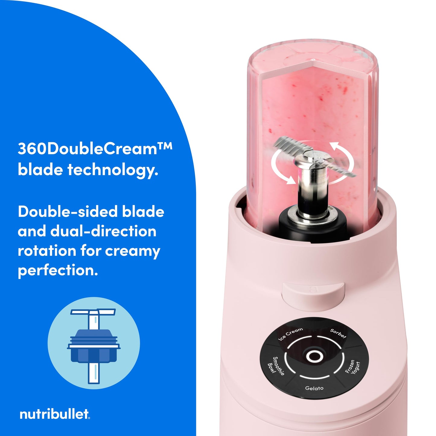 nutribullet Chill Ice Cream Maker, for Gelato, Sorbet, Frozen Yogurt, Smoothie Bowls, Compact Size, (2) Dishwasher Safe 16 oz. Pint Cups with Lids, Cotton Candy Pink, NBD50100CCP