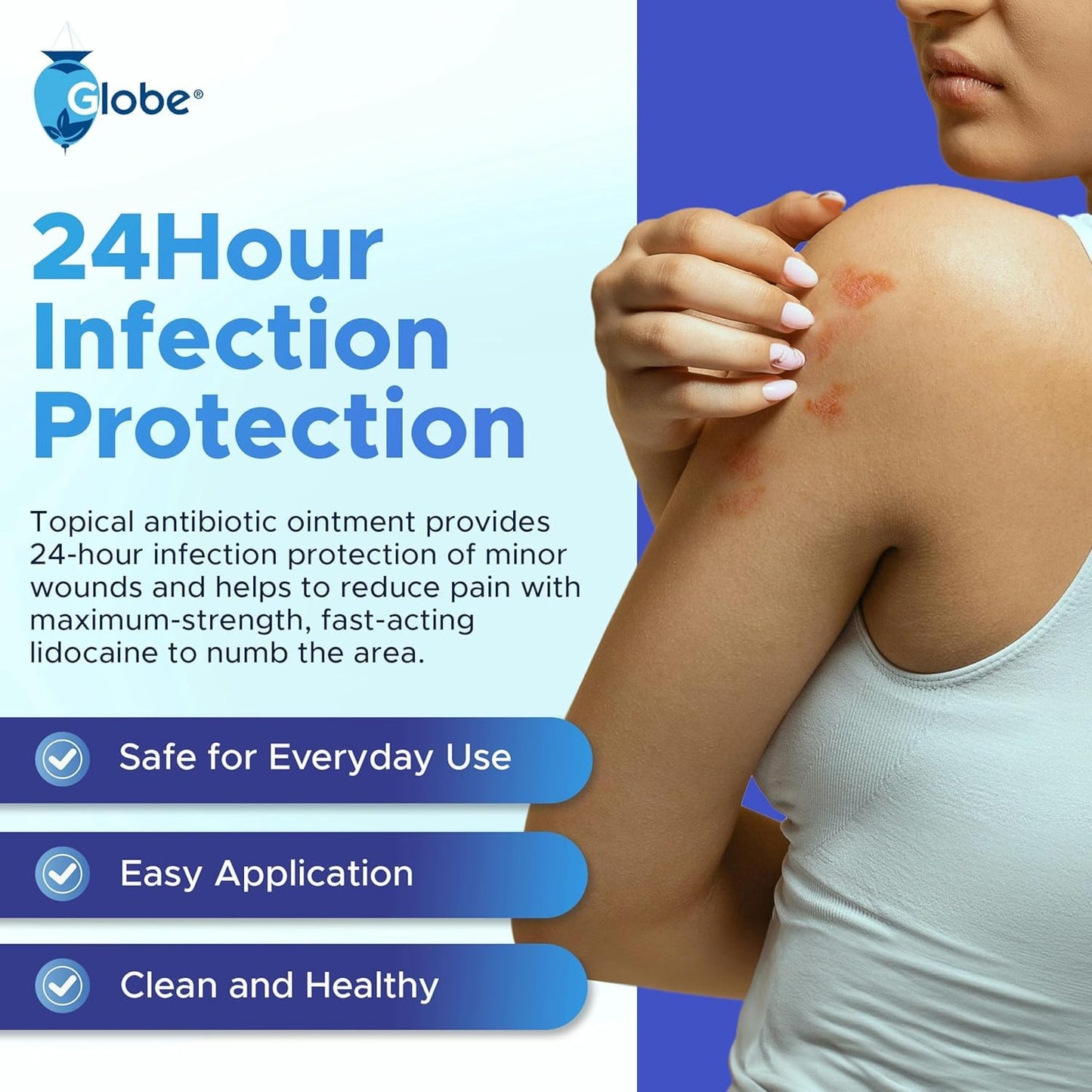Globe (4-Pack) Lidocaine First Aid Antibiotic Ointment 1 Oz - Maximum Strength Pain Relief & Infection Protection - Numbs Skin Fast with Lidocaine - Emergency Use & Infection Protection