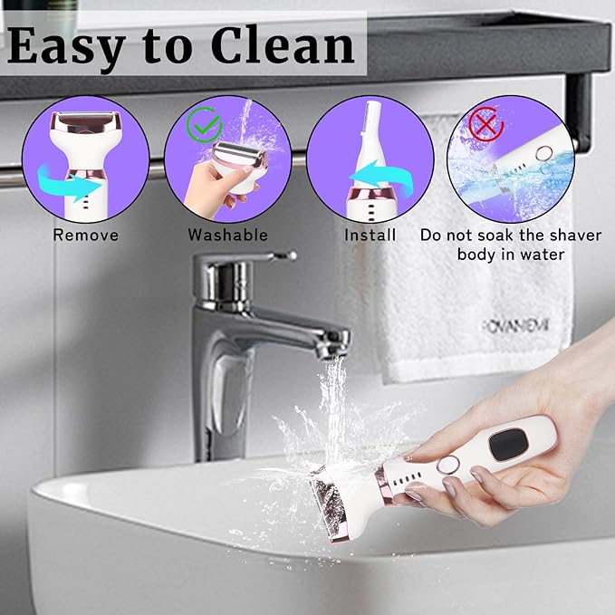 Electric Razor for Women Men,4 in 1 Painless Ladies Wet & Dry Body Razors and Facial Hair Remover,Rechargeable Led Display Hair Removal Kit for Nose Face Body Leg Bikini Arm Hair