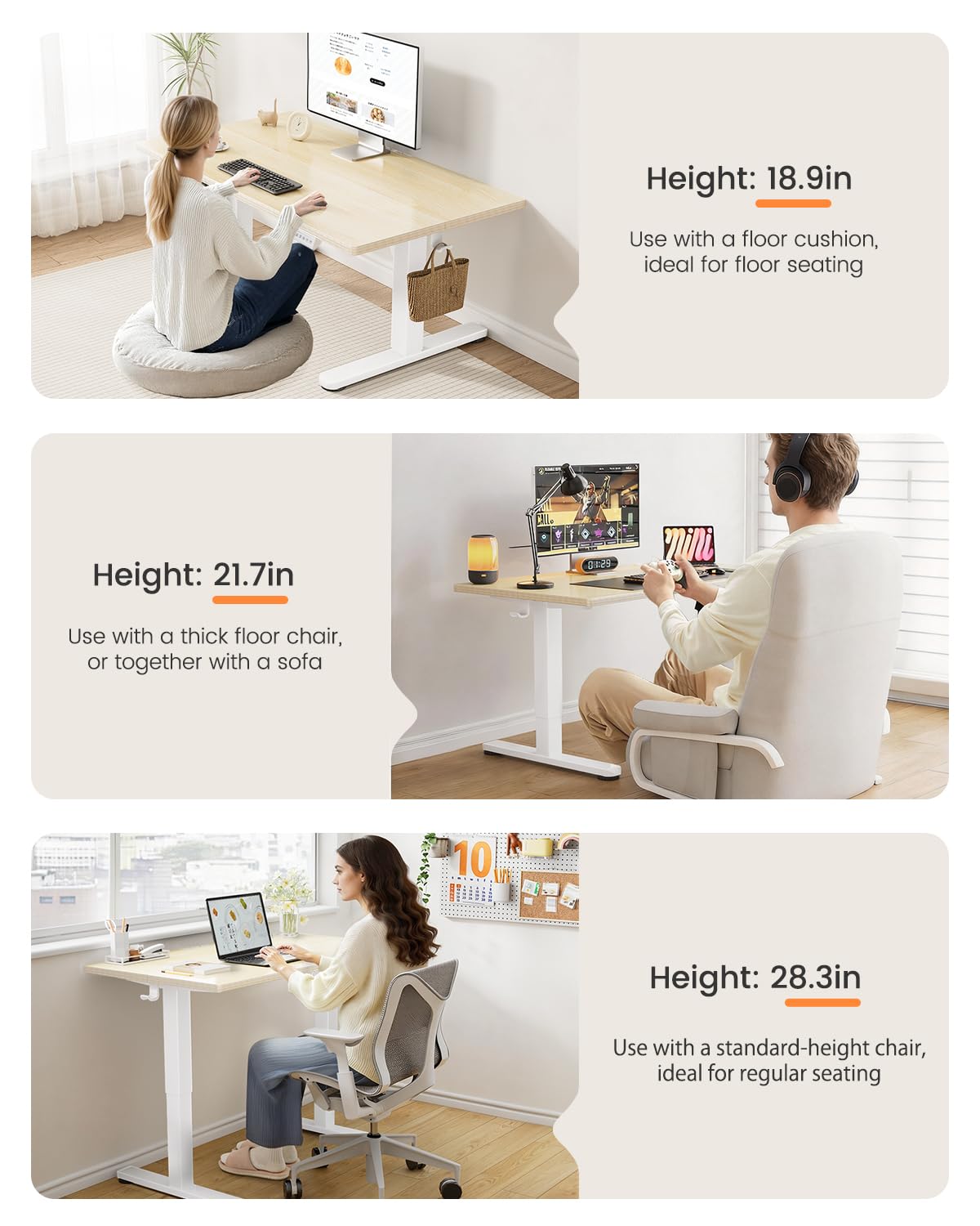 ErGear Low Height Adjustable Desk, Lifts 18.9-28.4 Inches, 35 X 20 Inches Electric Standing Desk for Kids, 4 Height Memory Settings & Storage Hooks, Home Office Computer Table & Study Desk, Natural