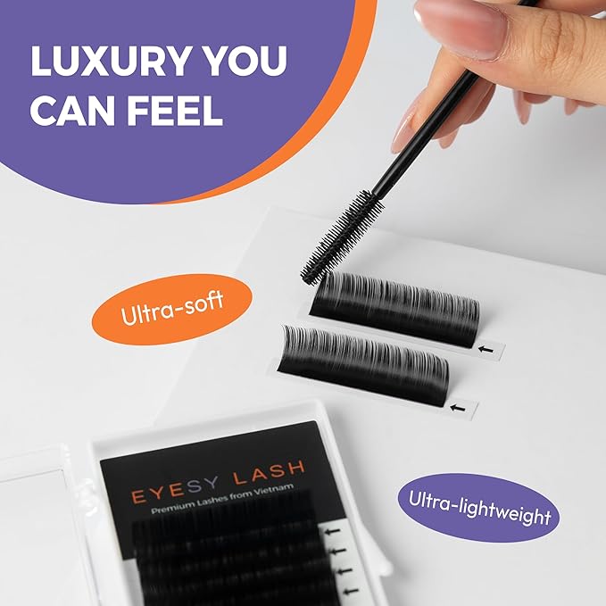 Eyesy Lash Cashmere Volume Eyelash Extensions Premium Individual Lashes - 0.07mm Thickness C Curl 12mm Single Length - Super Soft Matte Black Single Eyelash Easy to Fan for Professional Salon Use