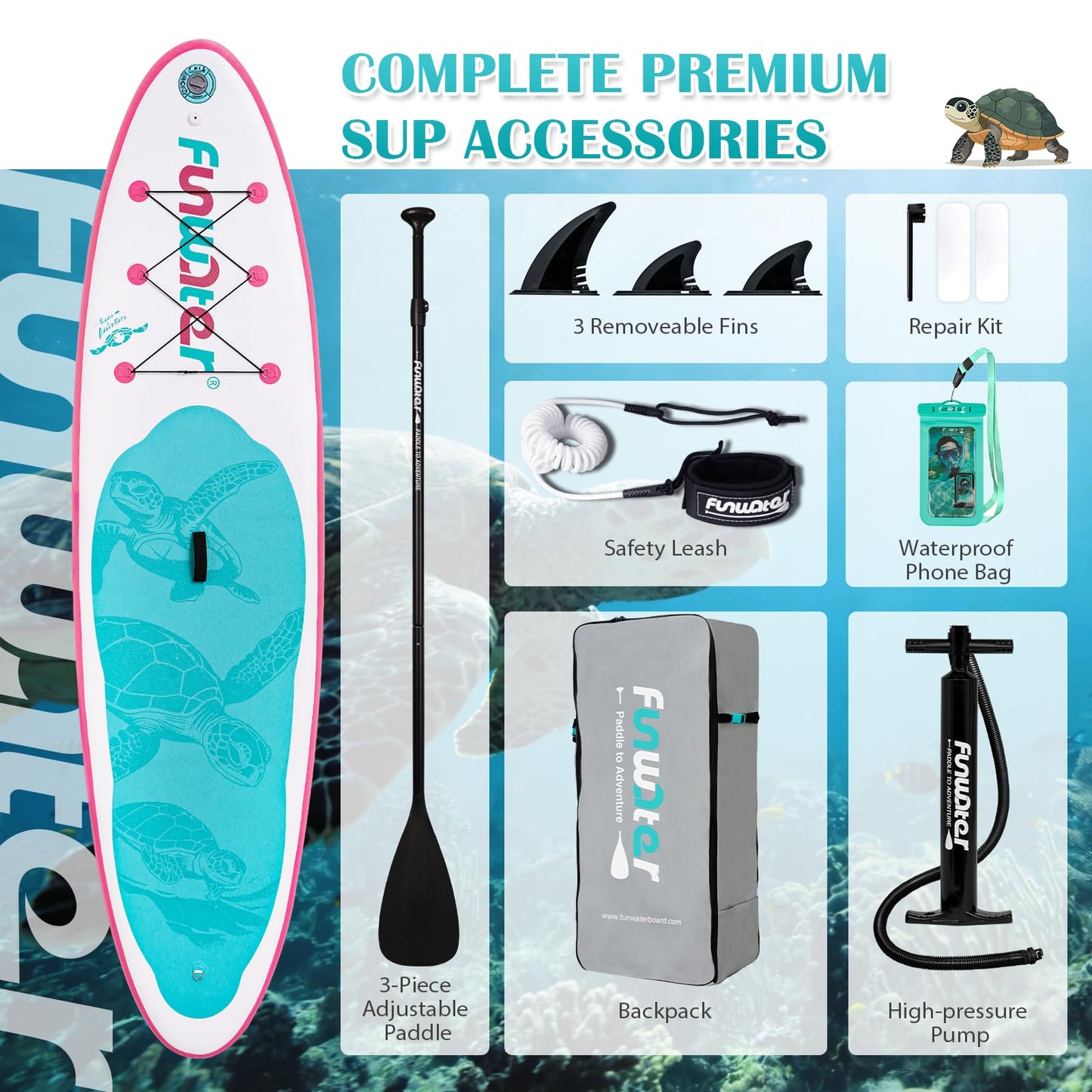 FunWater Inflatable Stand Up Paddle Board 10'6"/11"/11'6" Paddle Board for Adults & Youth, Paddleboards Inflatable with Premium SUP Accessories, Wide Stable, Non-Slip Comfort Deck (White & Light Blue)