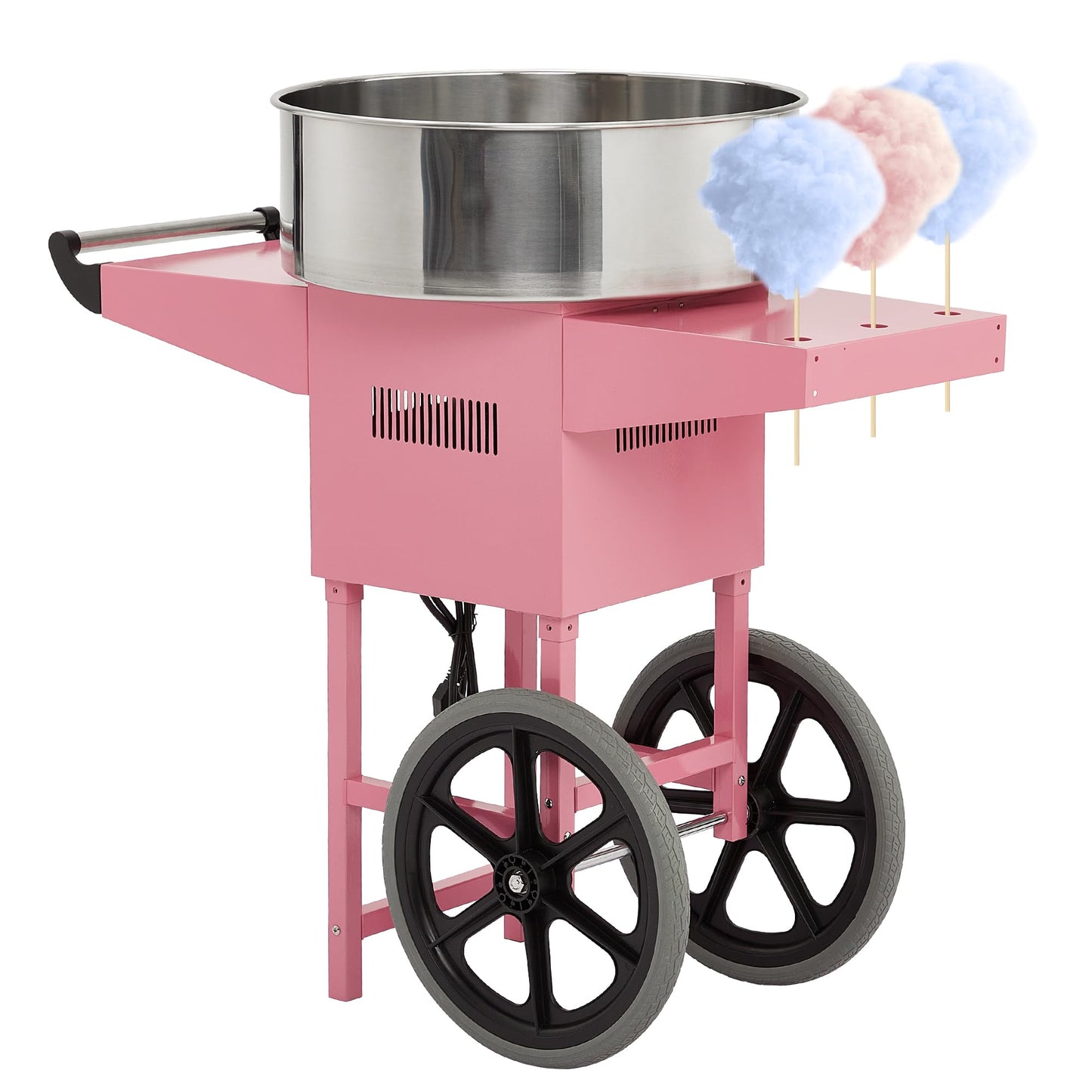 Electric Cotton Candy Maker Commercial With Cart, Cotton Candy Machine for Kids with 20 inch Stainless Steel Bowl for Family, Party, Amusement Park, Carnival- Pink