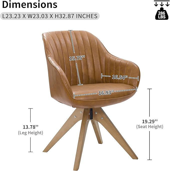 Art Leon Mid Century Modern Swivel Accent Chair with Arms, Beech Wood Legs Leather Upholstered Computer Desk Chair for Small Spaces Home Office Living Room Bedroom, Terracotta