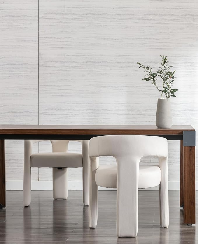 DAYALANE Modern Barrel Dining Chairs Set of 2, Upholstered Kitchen Chairs with Arms Comfy Fabric Side Chair for Living Room/Dining Room/Reception, Linen Cream