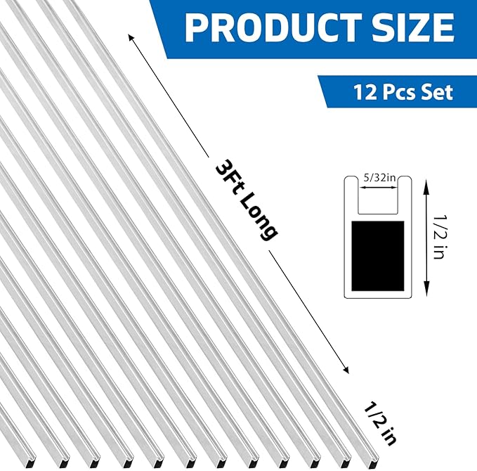 1/2" U Zinc Came for Stained Glass,3ft Length 12 Pcs Total 36ft Durable Framing Solution for Stained Glass Projects Reliable Zinc Came for Hobbyists Perfect for Your Hobby Came Needs