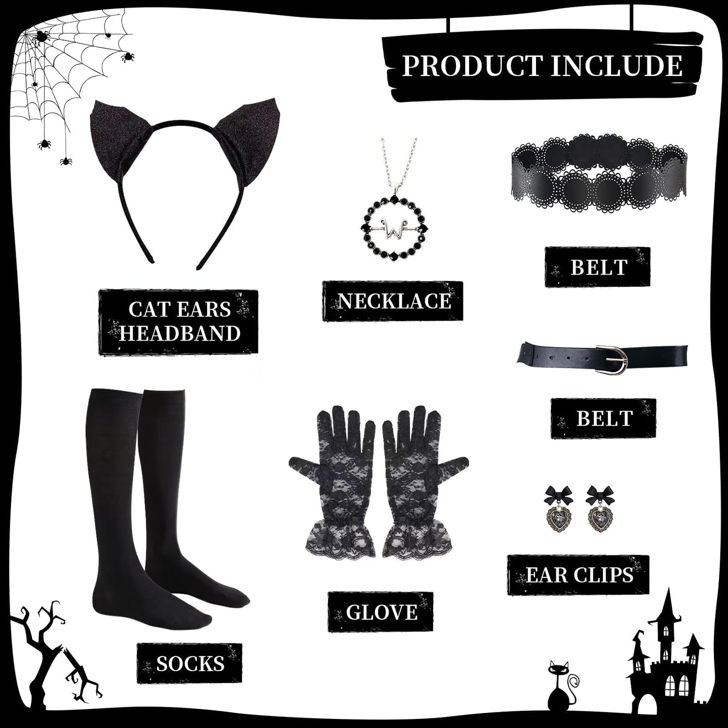 CVNHMG Costume Dress Kids Girls Black Cosplay Halloween Party Dress Up Gothic Costume with Accessories
