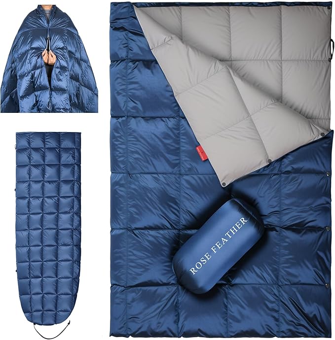 ROSE FEATHER Down Camping Blanket - Lightweight, Packable, Warm & Puffy Outdoor Travel Quilt for Sleep, Hiking, Backpackin...