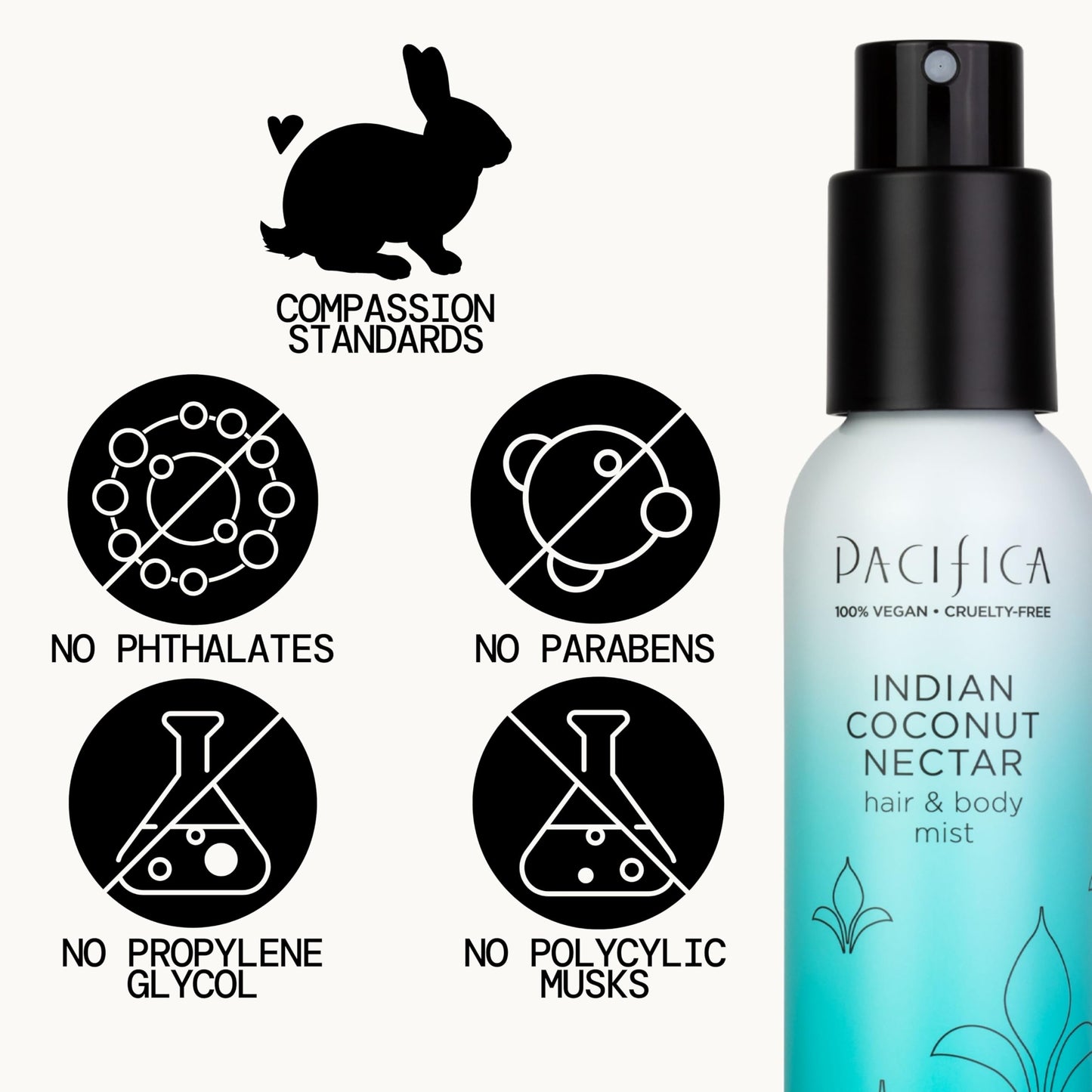 Pacifica Indian Coconut Nectar Hair Mist Perfume & Full Body Spray for Women - Body Mist Fragrance w/Tiare, Sugar, Vanilla, Almond & Amber Clean Beauty Alcohol-Free, Vegan & Cruelty-Free, 5 Oz