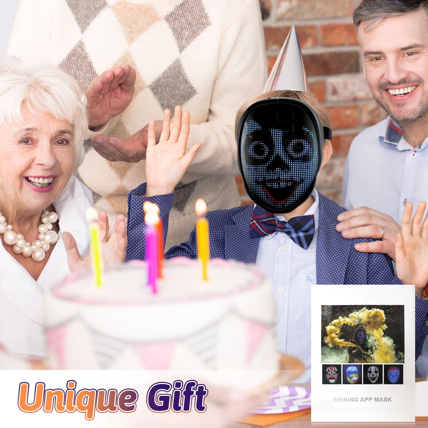 Led Mask with Gesture Control – Face-Transforming Light-Up Design, Cool Gifts for Kids & Adults – Rechargeable Halloween, Cosplay & Christmas Party Essential for Costume Themes!